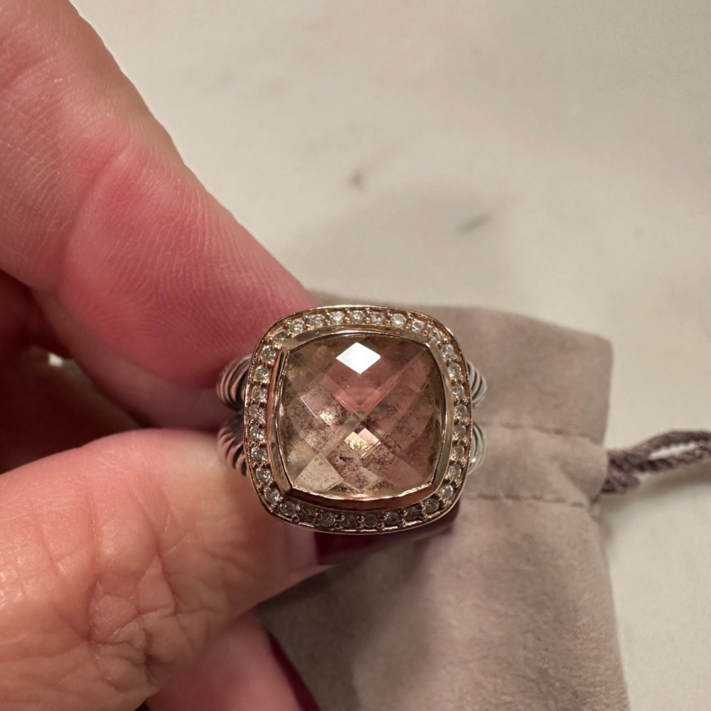 David Yurman Silver and Gold Ring with Morganite Stone size 8 - Picture 3 of 11